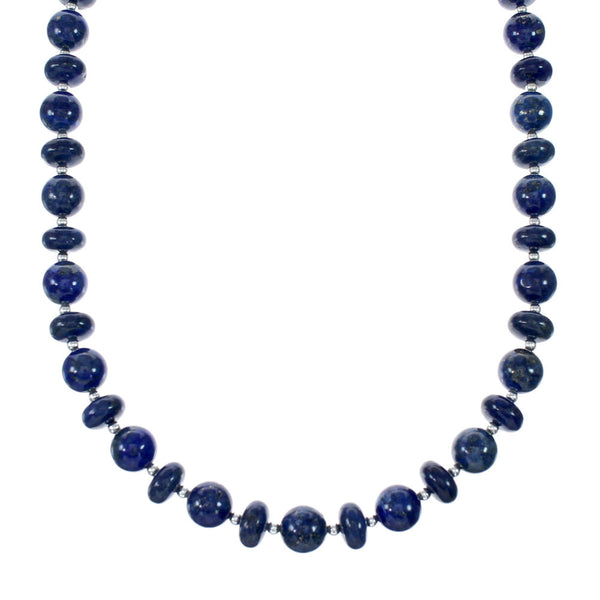 Navajo Authentic Sterling Silver Bead Lapis Necklace NX12035