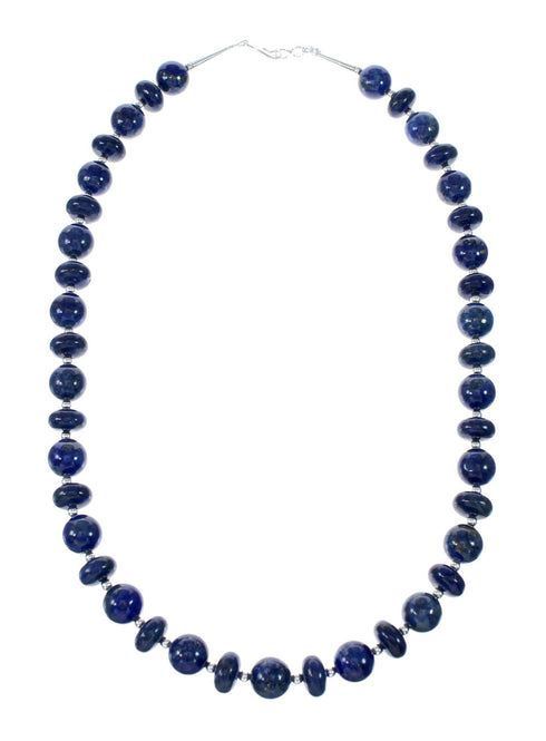 Navajo Authentic Sterling Silver Bead Lapis Necklace NX12035