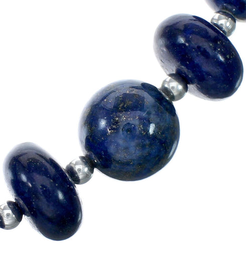 Navajo Authentic Sterling Silver Bead Lapis Necklace NX12035