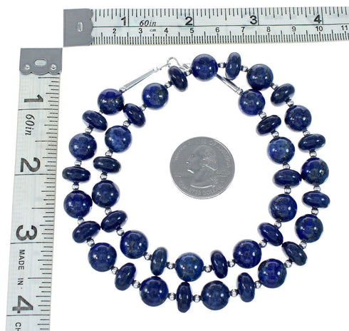 Navajo Authentic Sterling Silver Bead Lapis Necklace NX12035