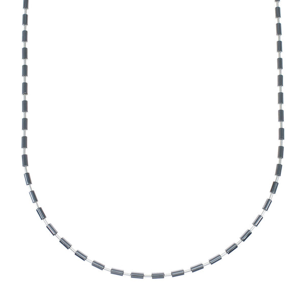 Navajo Hematite Hand Strung Liquid Silver Necklace NX12034