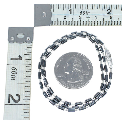 Navajo Hematite Hand Strung Liquid Silver Necklace NX12034