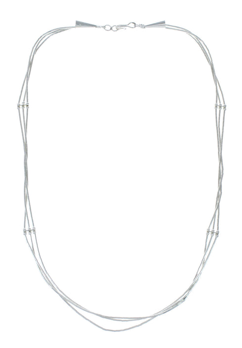Native American Hand Strung Liquid Silver 3-Strand Necklace NX12053