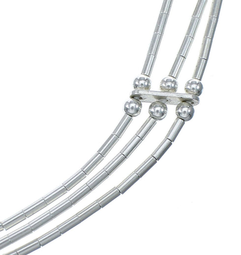 Native American Hand Strung Liquid Silver 3-Strand Necklace NX12053