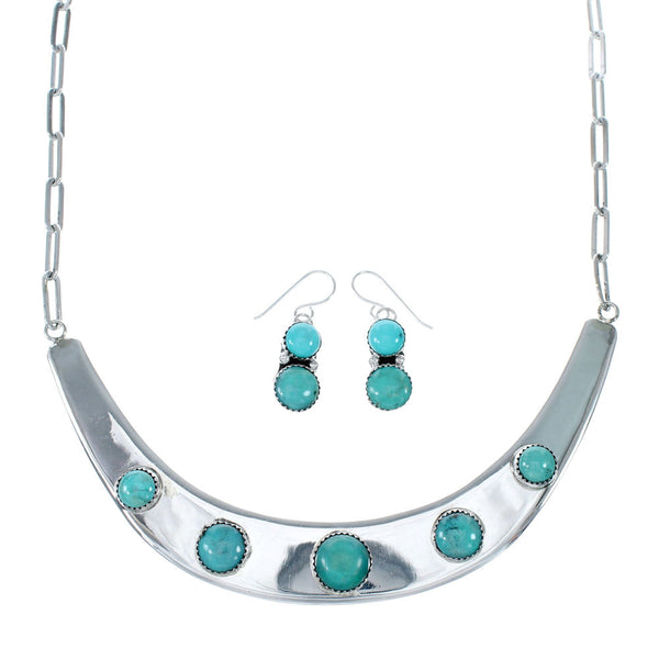 Navajo Turquoise Sterling Silver Collar Link Necklace Set NX12037