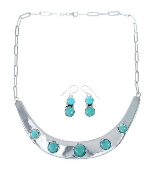 Navajo Turquoise Sterling Silver Collar Link Necklace Set NX12037