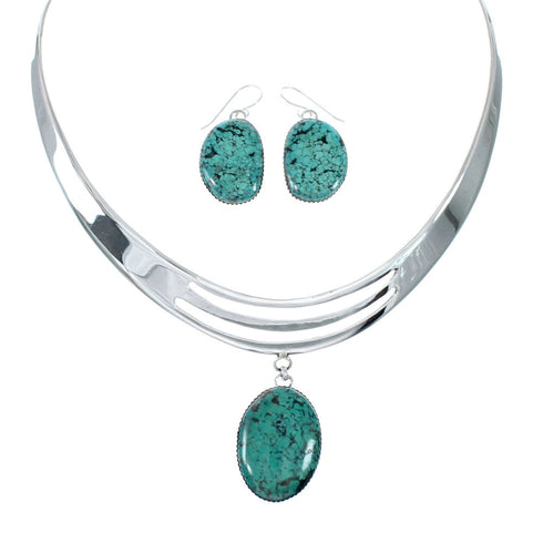 Navajo Turquoise Sterling Silver Collar Link Necklace Set NX12055