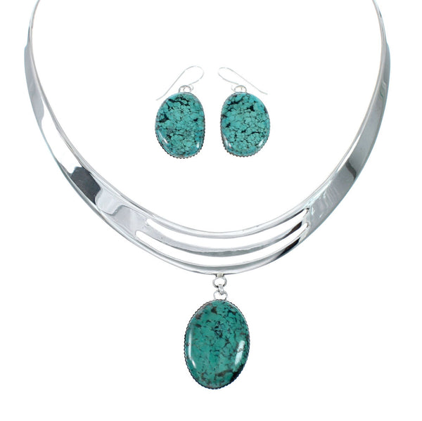 Navajo Turquoise Sterling Silver Collar Link Necklace Set NX12055