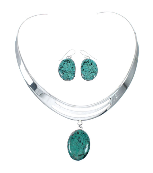 Navajo Turquoise Sterling Silver Collar Link Necklace Set NX12055