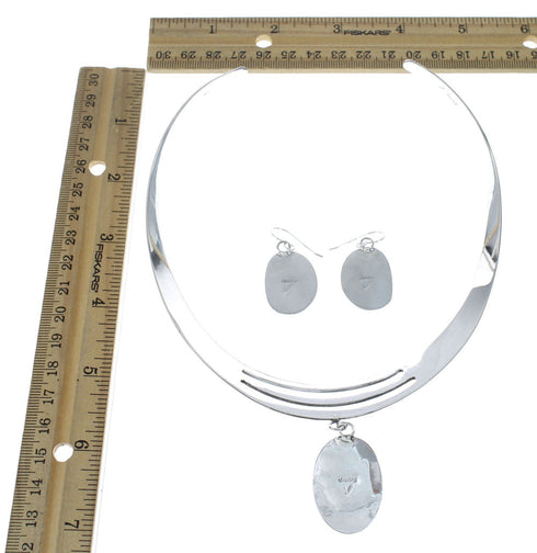 Navajo Turquoise Sterling Silver Collar Link Necklace Set NX12055