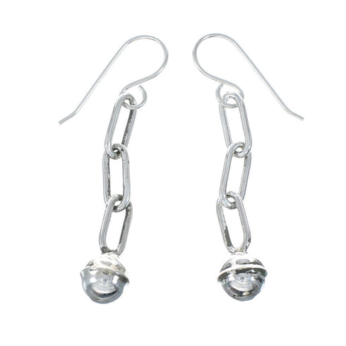 Native American Authentic Sterling Silver Hook Link Bead Earrings NX12054