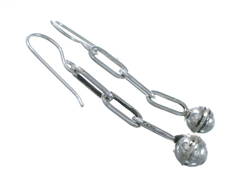 Native American Authentic Sterling Silver Hook Link Bead Earrings NX12054