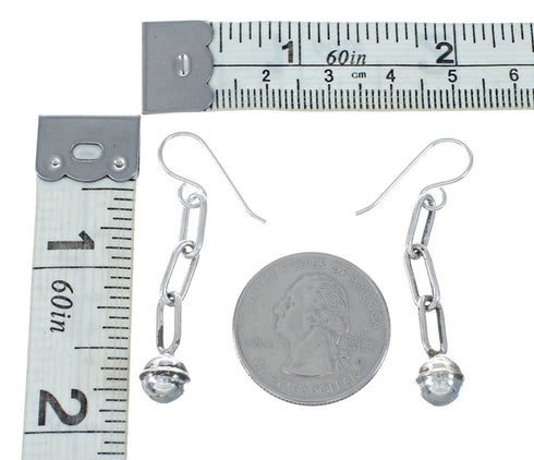 Native American Authentic Sterling Silver Hook Link Bead Earrings NX12054