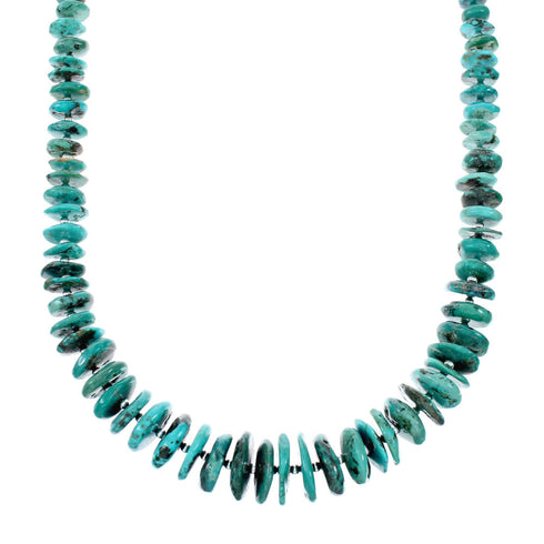 Genuine Navajo Kingman Turquoise Sterling Silver Native American Bead Necklace NX12045