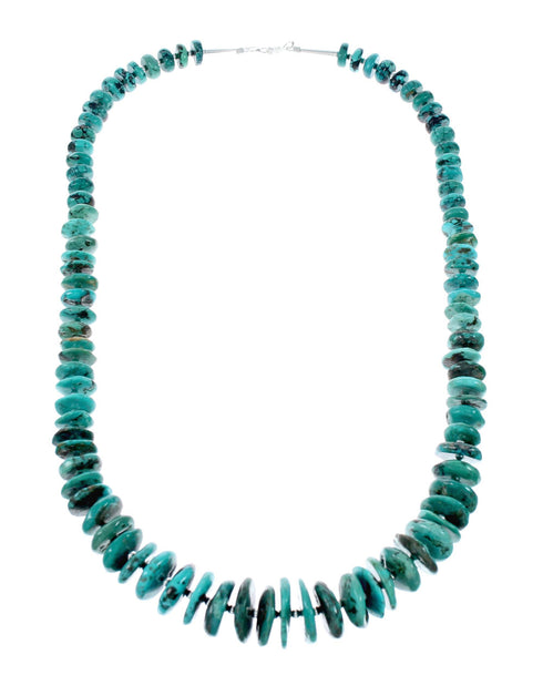 Genuine Navajo Kingman Turquoise Sterling Silver Native American Bead Necklace NX12045