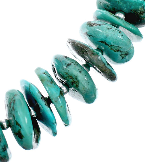 Genuine Navajo Kingman Turquoise Sterling Silver Native American Bead Necklace NX12045