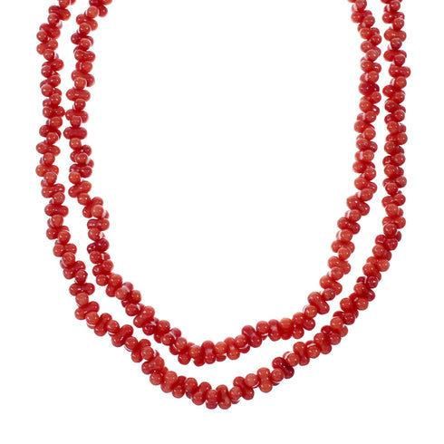 Native American 2-Strand Authentic Sterling Silver Coral Bead Necklace NX12083
