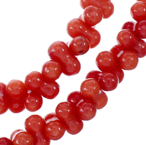 Native American 2-Strand Authentic Sterling Silver Coral Bead Necklace NX12083