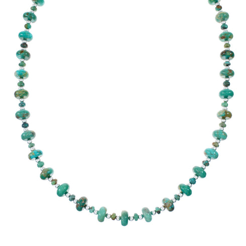 Navajo Native American Turquoise Sterling Silver Bead Necklace NX12058