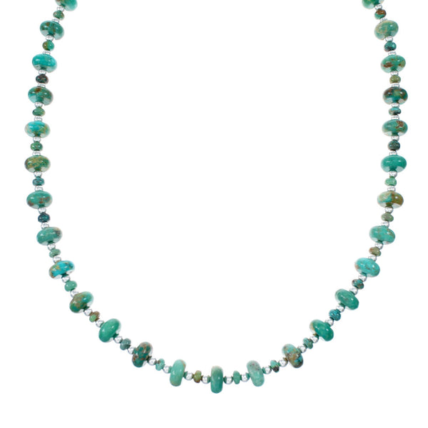 Navajo Native American Turquoise Sterling Silver Bead Necklace NX12058
