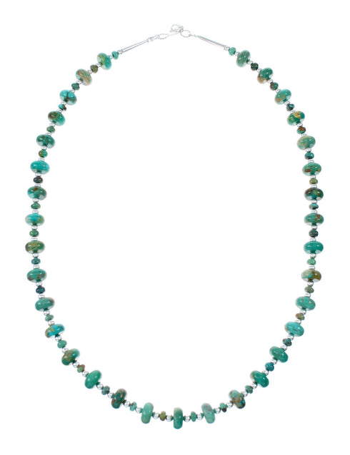 Navajo Native American Turquoise Sterling Silver Bead Necklace NX12058