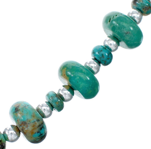 Navajo Native American Turquoise Sterling Silver Bead Necklace NX12058