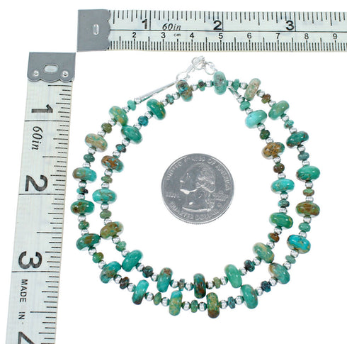 Navajo Native American Turquoise Sterling Silver Bead Necklace NX12058