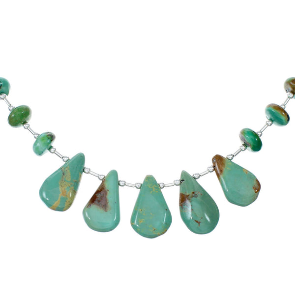 Navajo Genuine Sterling Silver And Turquoise Bead Necklace NX12059