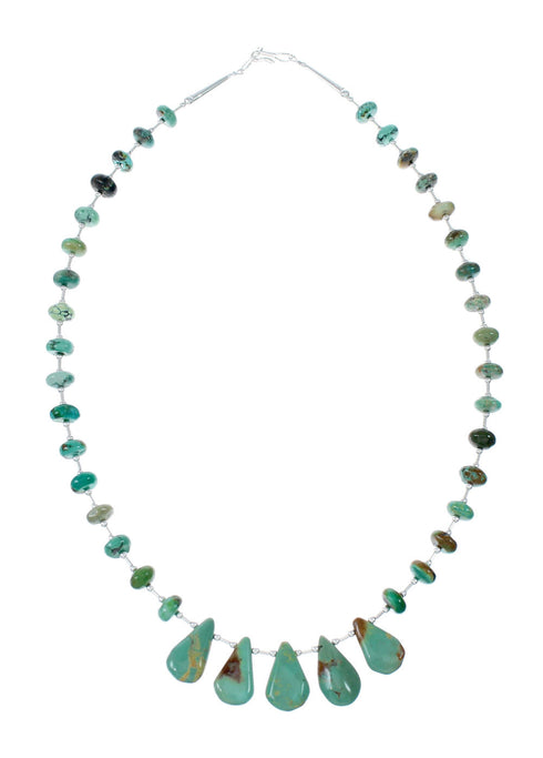 Navajo Genuine Sterling Silver And Turquoise Bead Necklace NX12059