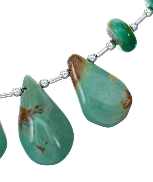 Navajo Genuine Sterling Silver And Turquoise Bead Necklace NX12059