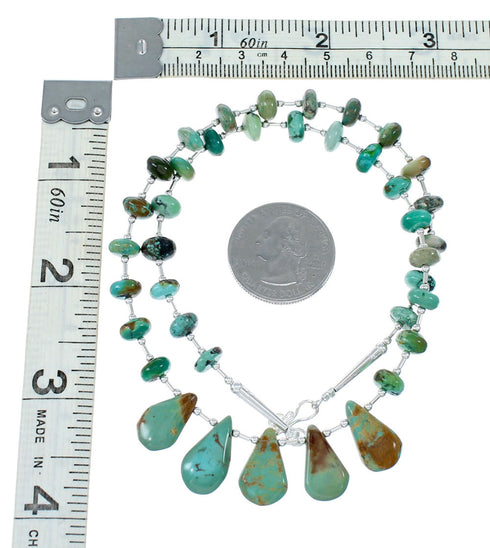 Navajo Genuine Sterling Silver And Turquoise Bead Necklace NX12059