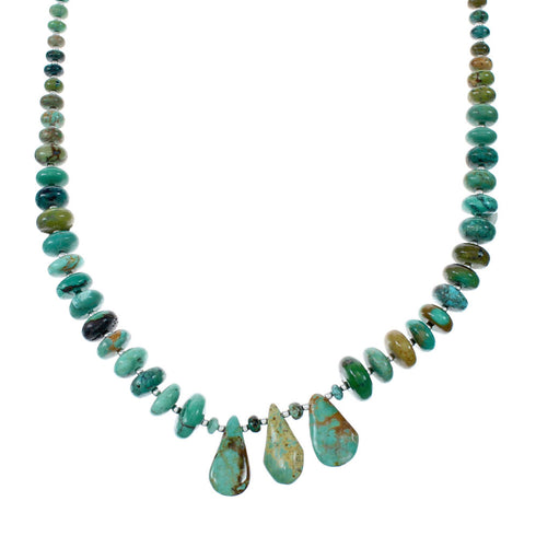 Navajo Genuine Sterling Silver And Turquoise Bead Necklace NX12061