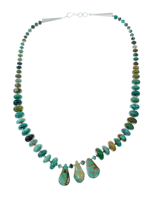 Navajo Genuine Sterling Silver And Turquoise Bead Necklace NX12061