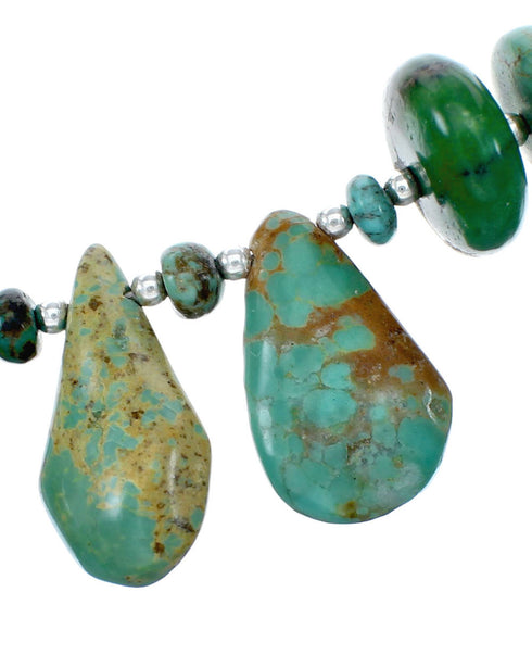 Navajo Genuine Sterling Silver And Turquoise Bead Necklace NX12061