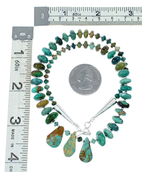 Navajo Genuine Sterling Silver And Turquoise Bead Necklace NX12061