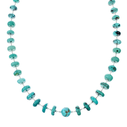 Navajo Sterling Silver And Turquoise Bead Native American Necklace NX12062