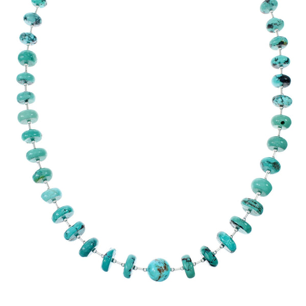 Navajo Sterling Silver And Turquoise Bead Native American Necklace NX12062