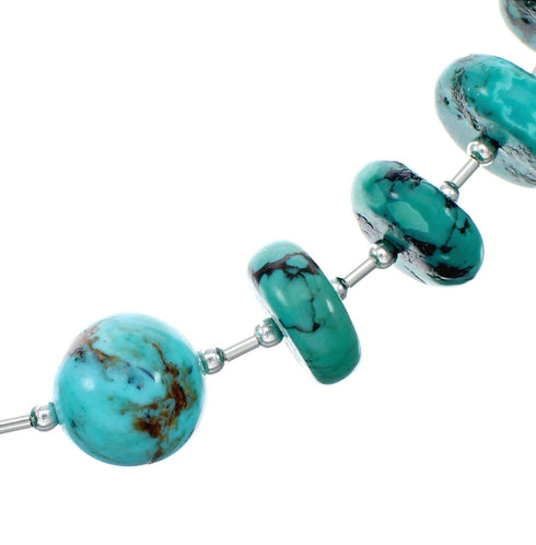 Navajo Sterling Silver And Turquoise Bead Native American Necklace NX12062
