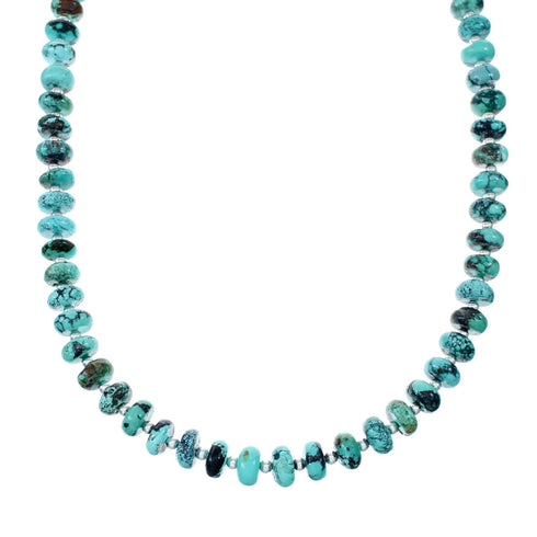 Native American Turquoise Navajo Sterling Silver Bead Necklace NX12063