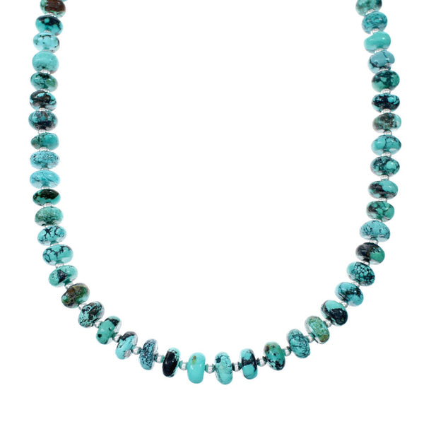 Native American Turquoise Navajo Sterling Silver Bead Necklace NX12063