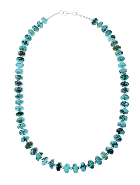 Native American Turquoise Navajo Sterling Silver Bead Necklace NX12063