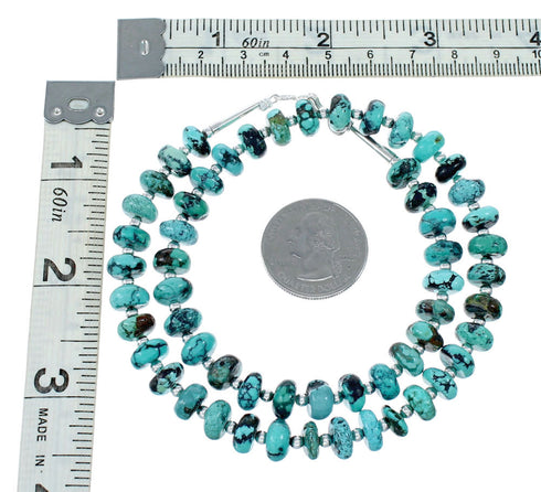 Native American Turquoise Navajo Sterling Silver Bead Necklace NX12063