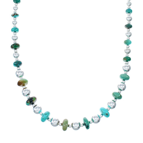 Authentic Navajo Turquoise Bead Sterling Silver Necklace NX12065