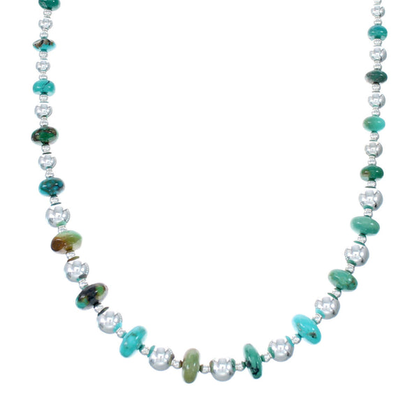 Authentic Navajo Turquoise Bead Sterling Silver Necklace NX12065