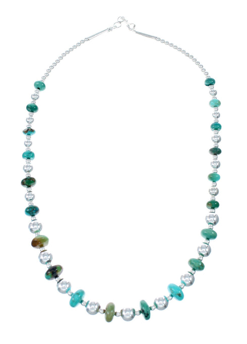 Authentic Navajo Turquoise Bead Sterling Silver Necklace NX12065
