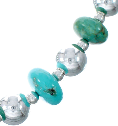Authentic Navajo Turquoise Bead Sterling Silver Necklace NX12065