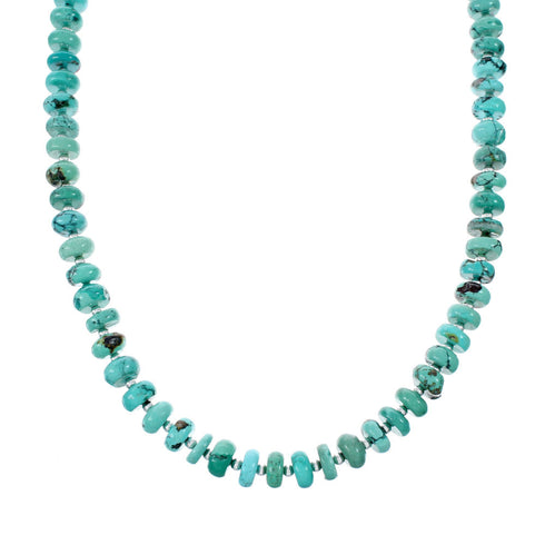 Navajo Turquoise Sterling Silver Bead Necklace NX12067