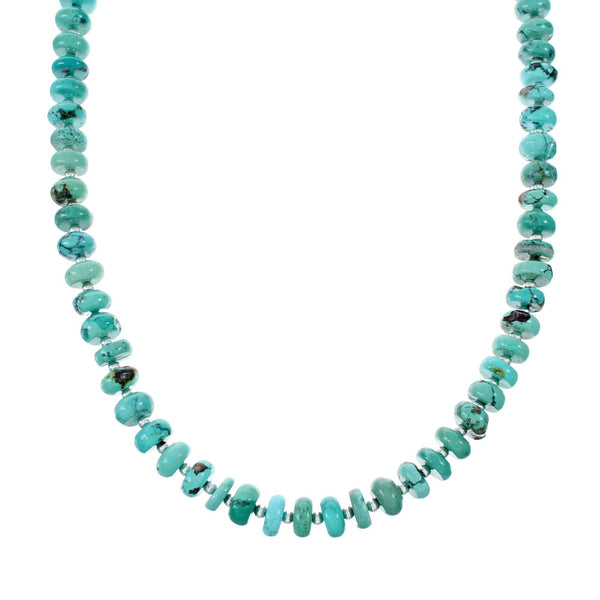 Navajo Turquoise Sterling Silver Bead Necklace NX12067