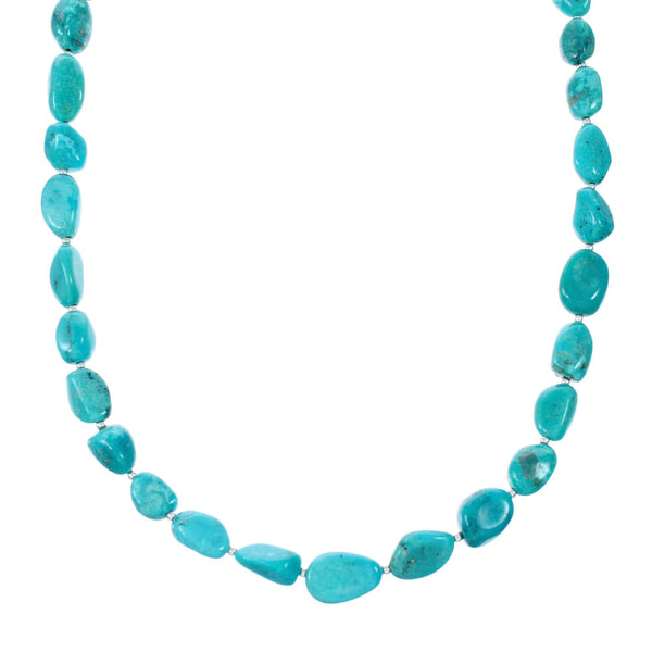 Genuine Navajo Turquoise Sterling Silver Bead Necklace NX12070