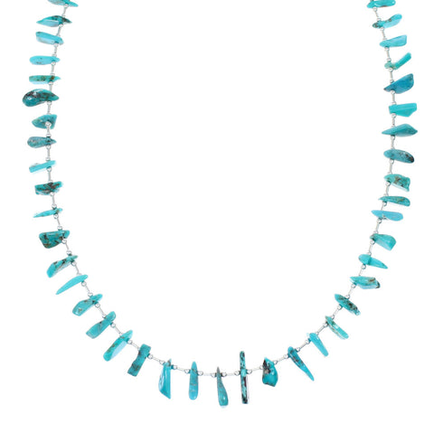 Genuine Navajo Turquoise Bead Sterling Liquid Silver Necklace NX12072